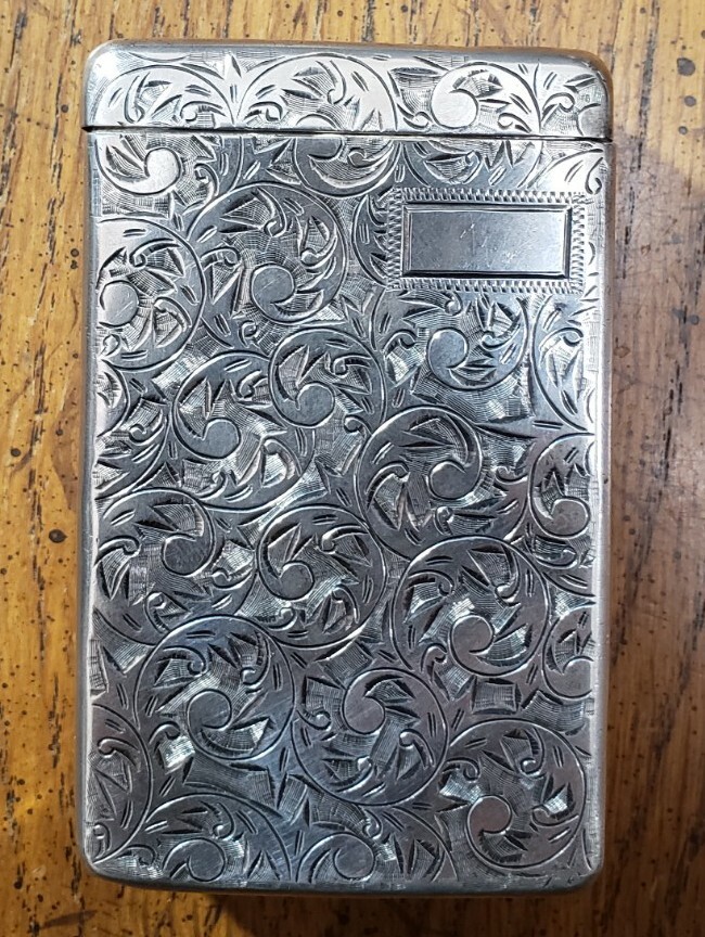 Silver950刻印 Cigarette Case 金槌目 日本製 110g Sterling Silver .950 Cigarette Case Vintage Engraved