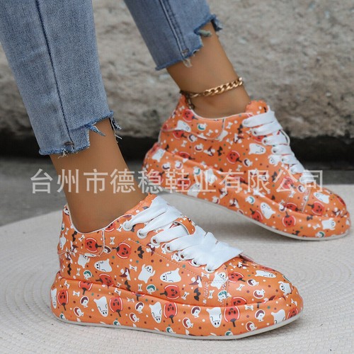 Acogedoras zapatillas deportivas con plataforma con cordones y estampado de graffiti para mujer talla grande - Imagen 20 de 33