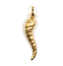 14k Yellow Gold Lined and Textured Italian Horn Pendant
