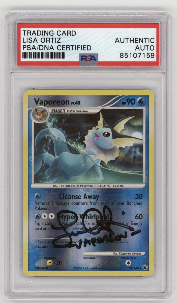 PSA Signed Lisa Ortiz Vaporeon 34/100 Reverse Holo Foil Majestic