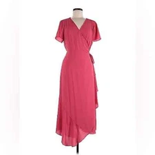 Halston Women’s Rose Pink Short Sleeve V-Neck Wrap Maxi Dress Size Small