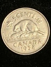 1938 Canada 5 Cent Coin