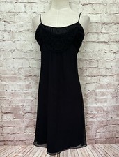 Vintage EXPRESS Y2K Black Crinkle Silk Slip Dress Crochet Spaghetti Strap Size 4