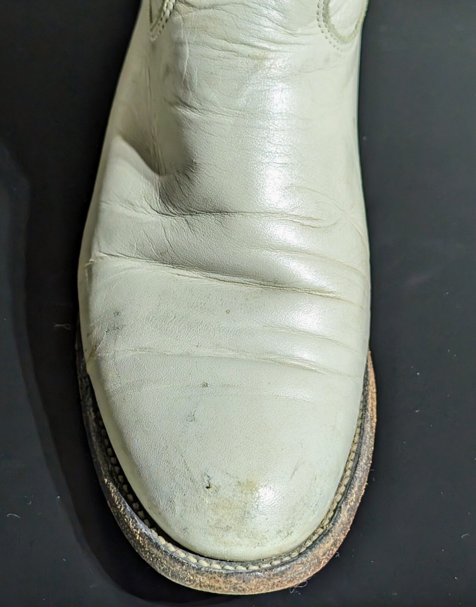 Western JUSTIN ROPER WHITE PEARL BOOTS Scruffy, Grunge Distressed Womens 5 B Vtg View 4