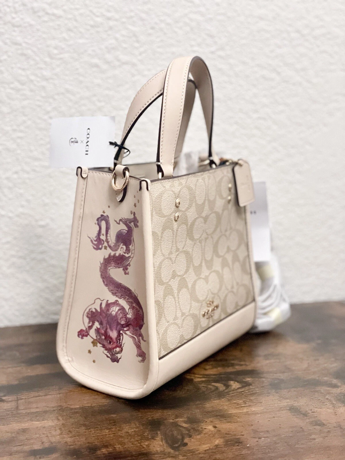 Borsa Dempsey Capodanno Coach CP481 22 nuova con etichette con tela e pelle firmata Dragon