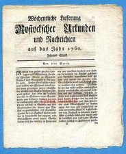 Mecklenburg, Rostocksche Zeitung, Urkunden und Nachrichten, 10. St&uuml;ck, um 1760 !