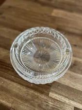 Ashtray Vintage Glass Crystal Clear Heavy Starburst Diamond Cut Cigar Cigarette