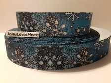 Grosgrain Ribbon Snowflakes on Denim Christmas Design Winter Wonderland Ice 1"