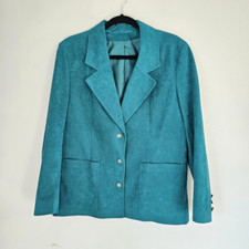 Vintage ILGWU '80s Teal Green Suede Three Button Silk Lined Blazer Jacket 8