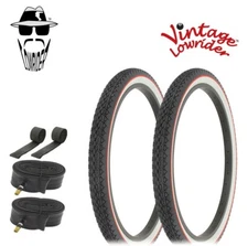 LOWRIDER TIRES 24 x 2.125 BLACK/WHITE RED LINE HF-133 W/TUBES & RIMSTRIPS.
