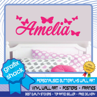 WANDKUNST AUFKLEBER MÄDCHEN PERSONALISIERTER NAME SCHMETTERLING SCHLAFZIMMER ABZIEHBILD TEXT KINDERZIMMER