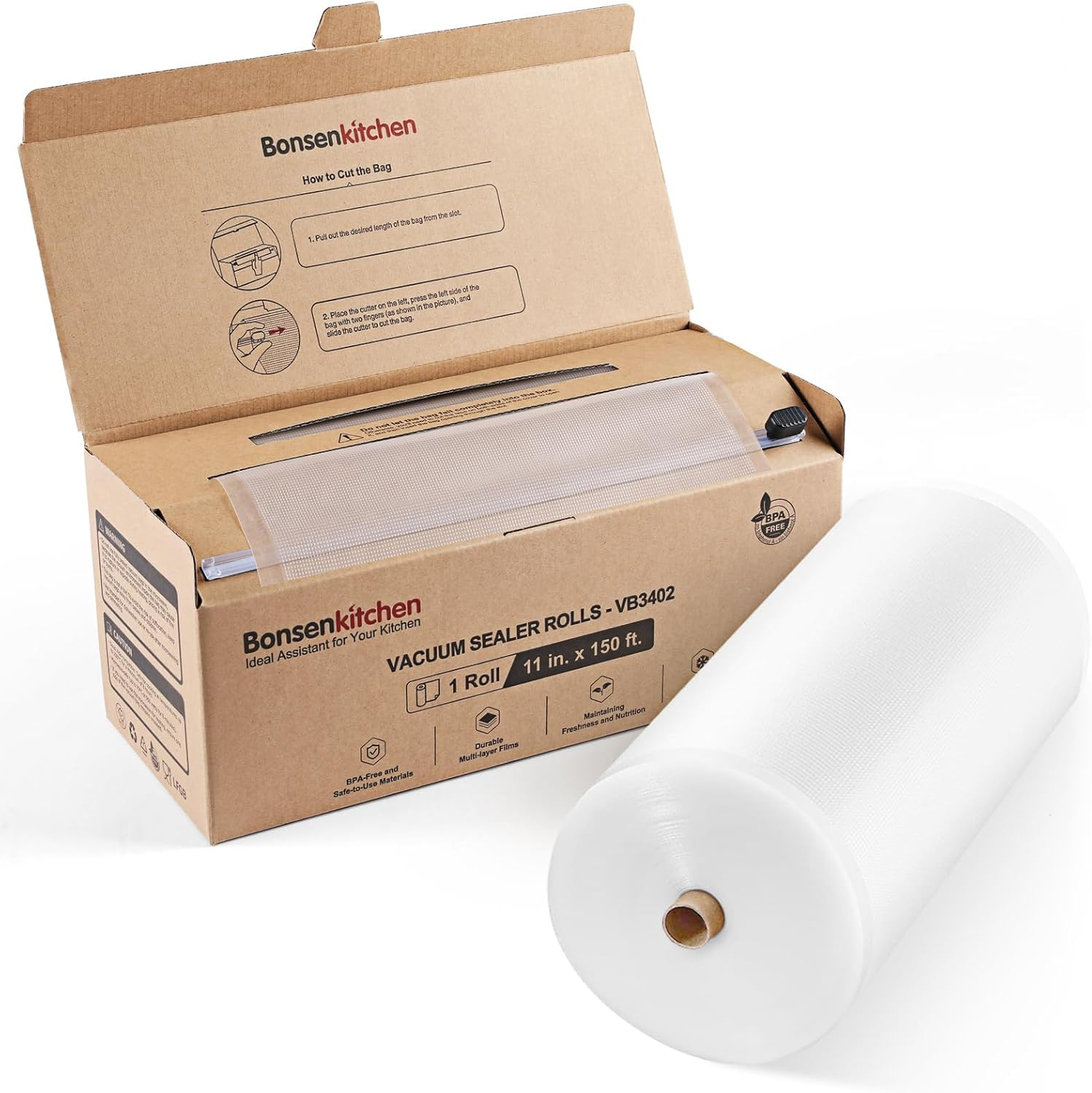 2025 New 11x150 Vacuum Sealer Bags Rolls with Cutter for Food Storage Compact