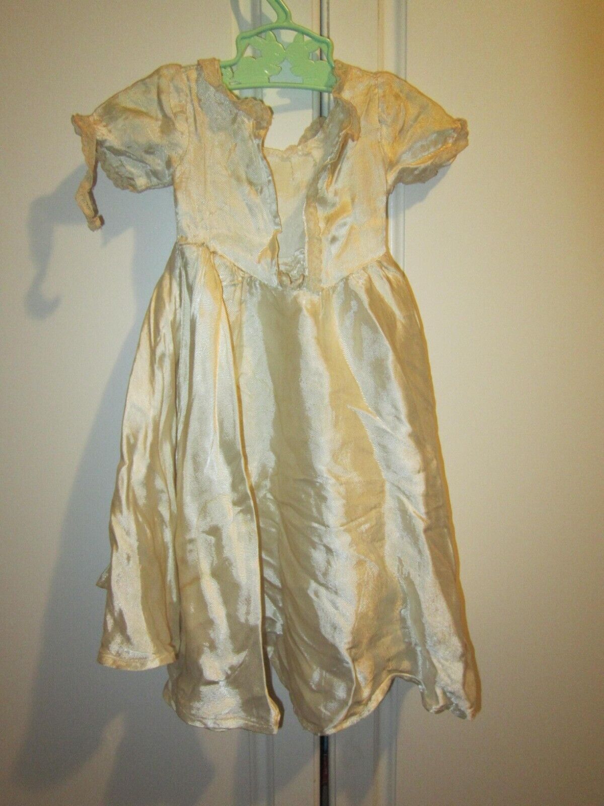 Antique Vintage Silky Winter White High Low Christening Dress Gown W ...