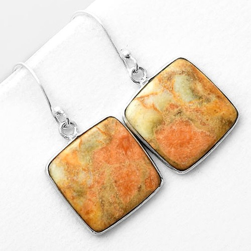 Natural Coral Jasper 925 Sterling Silver Earrings Jewelry E-1001 - Picture 2 of 5