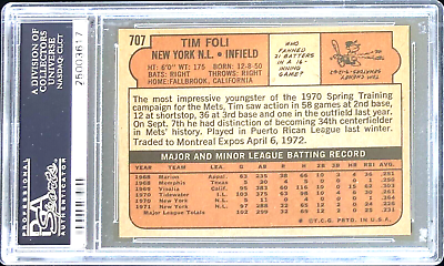 1972 TOPPS #707 TIM FOLI PSA 10 GEM MT METS | eBay 1972 TOPPS #707 TIM FOLI PSA 10 GEM MT METS | eBay