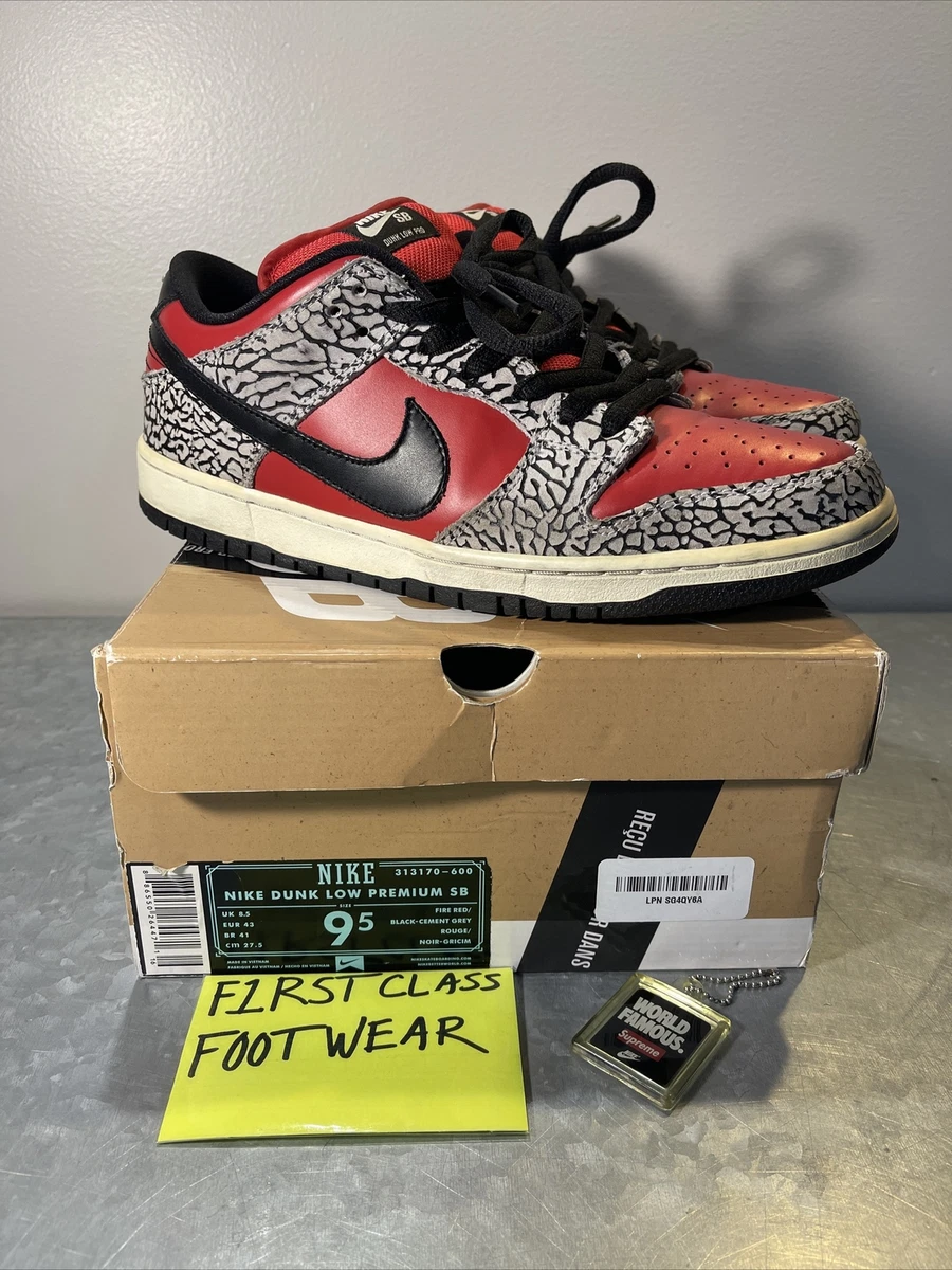 100% Authentic Nike SB Dunk Low Pro x Supreme Red Cement 313170 600 Size 9.5