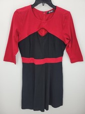 eShakti Dress Womens Medium Red Black Colorblock Cutout Flared Artsy Career