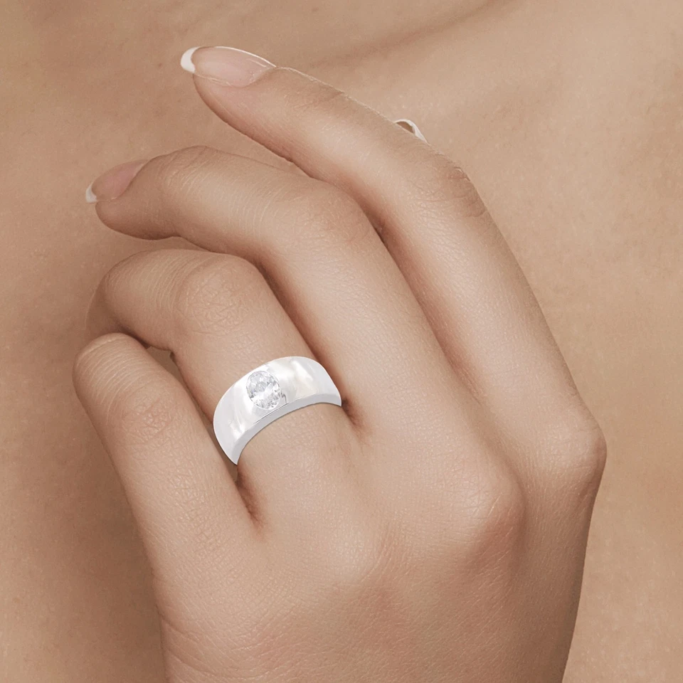 Conjunto de anillo de boda de 3 quilates con bisel de circonita cúbica de corte ovalado para hombre en plata 925 talla 12 Foto 2 de 4