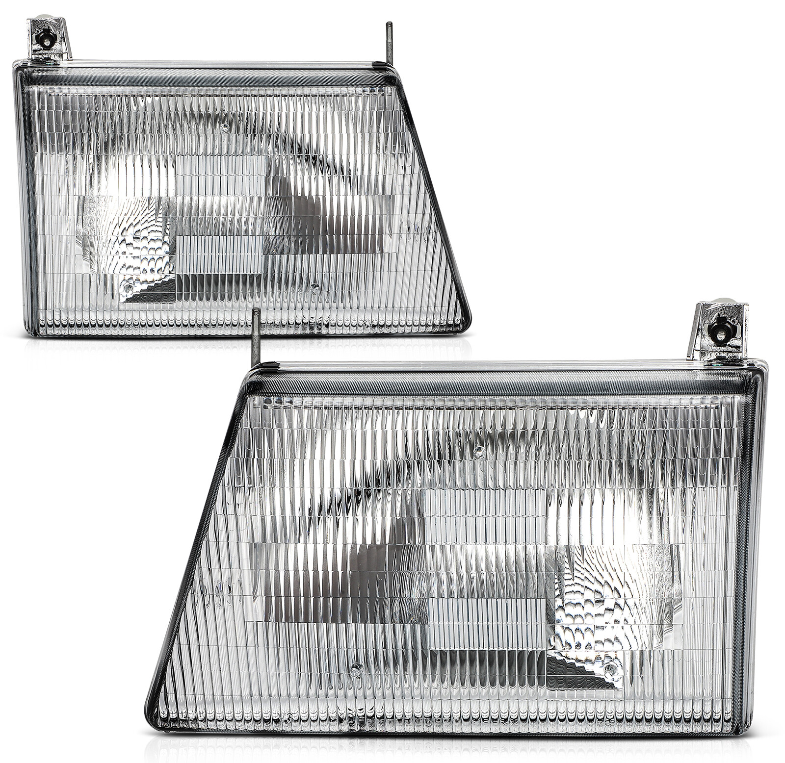 1992-1996 Ford Econoline Van Chrome Headlight Assembly Pair