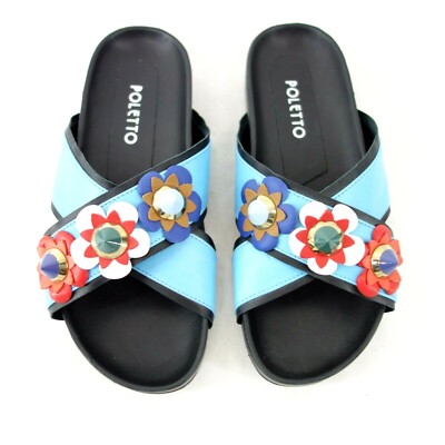 Sandalen POLETTO Damen Schuhe Flach Fußbett Slipper Pantolette Echt Leder 36 Neu