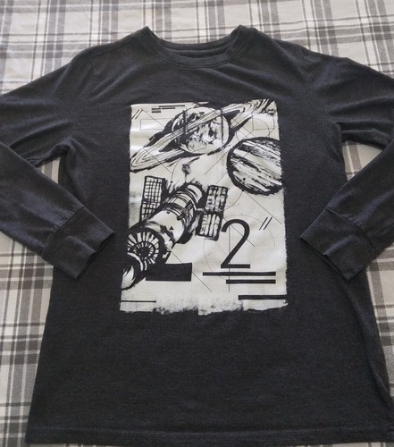 Cat & Jack Boys Dark Gray Long Sleeve T-Shirt Space Mars Satellite Size L (16) - Picture 2 of 4