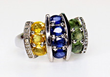 Sterling Silver Ring, with Green, Blue  Yellow Topaz and White Stone Accents