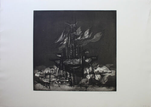 RUDOLF WEISSAUER - Schiff (1964). Handsignierte Radierung, Griffelkunst-Edition. - Bild 1 von 3