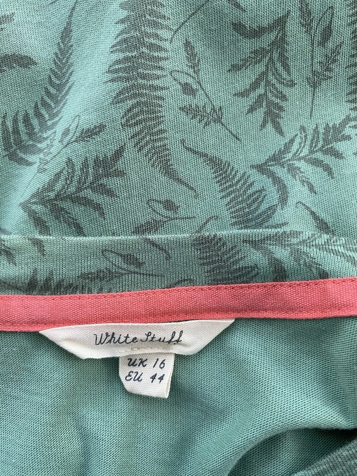 WHITE STUFF Green Fern Leaf Print Jersey Top Long Sleeve Pocket UK 16