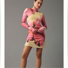 Farm Rio x Anthropologie Long-Sleeve Mock-Neck Mesh Mini Dress Size XL