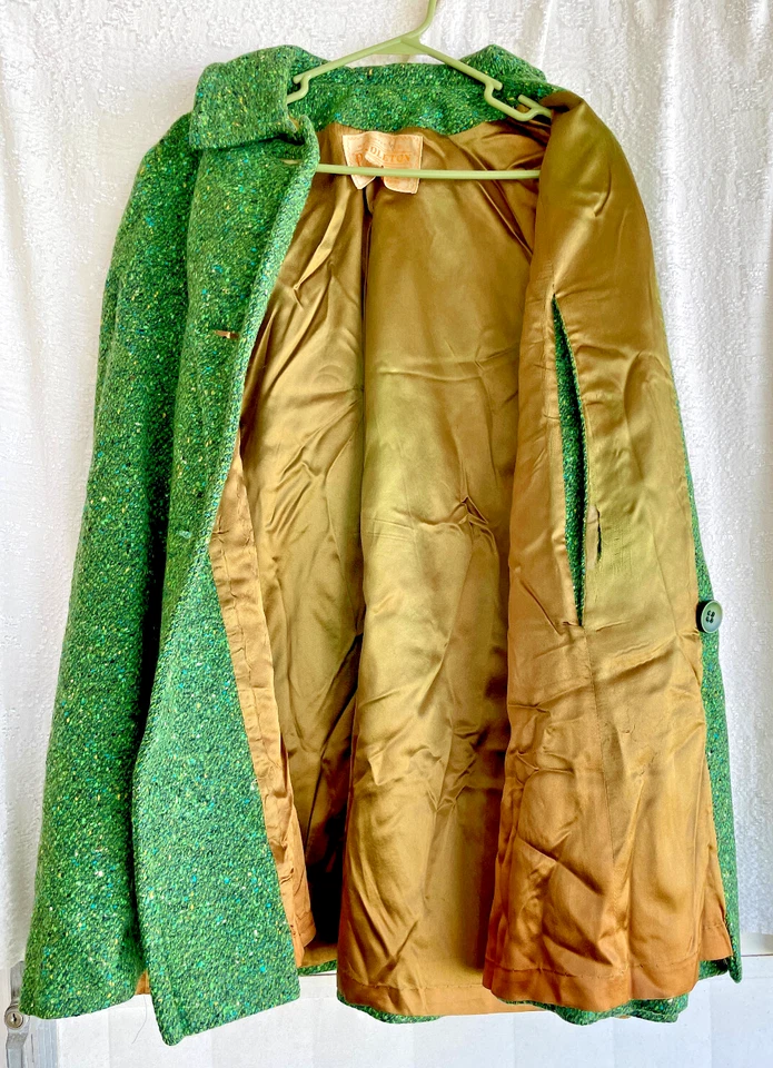 VTG 1960s Pendleton 100% Virgin Wool Green Boucle Button Up Cape Coat Jacket - Image 3 of 4