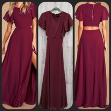 LULUS Garden Bliss Burgundy Cutout Maxi Dress**Flutter Sleeves Size XS**NWOT**