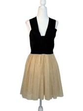 Black & Gold Windsor Backless Party Dress With Glitter Tulle Overlay Size L