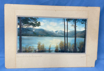 Antique Colorized photo Grand Lake Colorado Harry Standley 9.5'' x 5'' plus matte