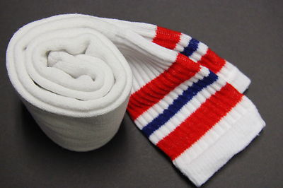 1 pairs 24 INCH LONG TUBE SOCKS WHITE STRIP MEN'S & WOMEN'S CREW BOOTS KNEE HIGH