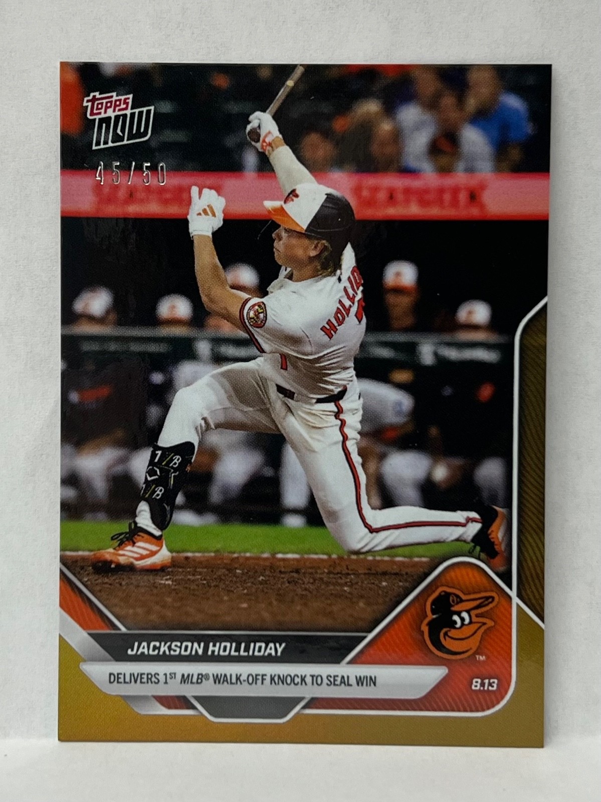 2025 Topps Now #555 Jackson Holliday Baltimore Orioles GOLD Foil Parallel 45/50
