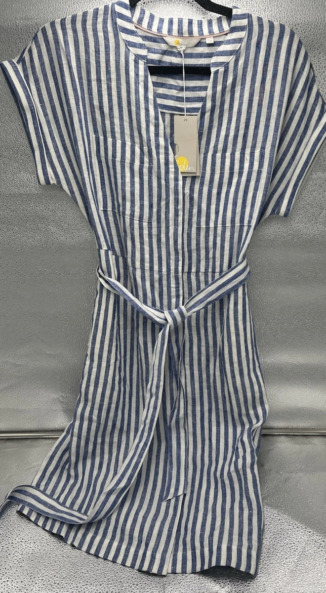 knee length dresses for ladies Irene Linen Midi Dress-Blue Stripe main image 0