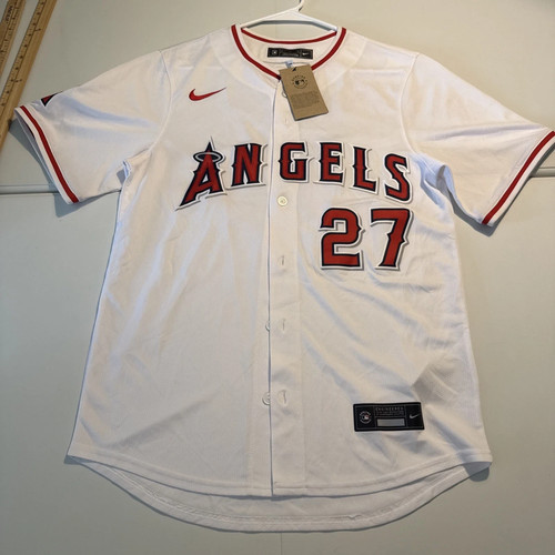 Los Angeles Angels Mike Trout #27 White Home Printed Baseball Jersey Size New