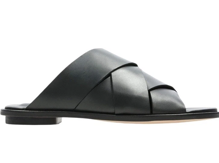 Sandali bassi 7 M Clarks Willow Art in pelle nera slide tessuto donna