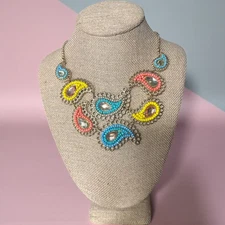 CHARMING CHARLIE Gold Tone Colorful Paisley Bib Statement Necklace CC474