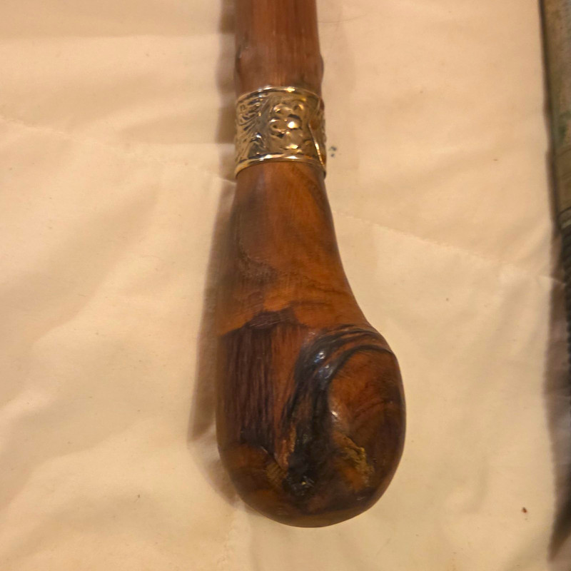 Antique Victorian Folk Art Walking Stick Cane Ornate Silver Repousse Horn