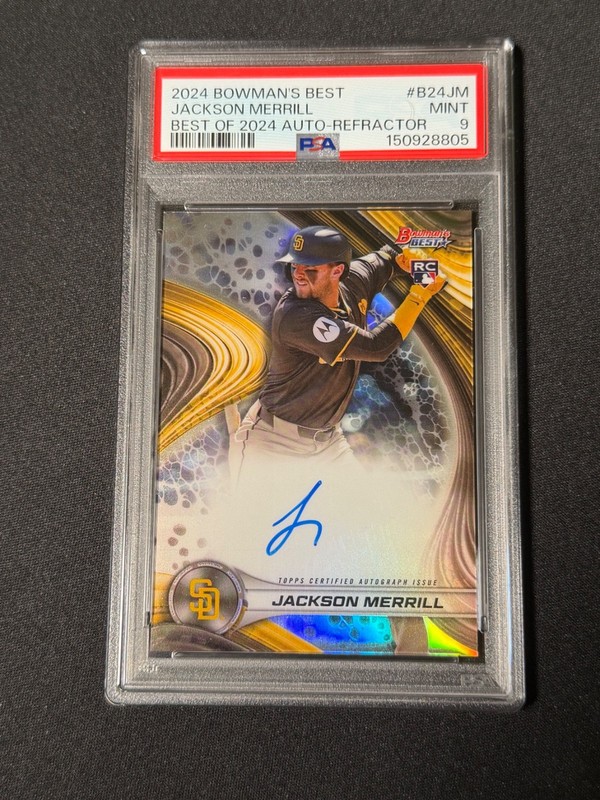 2024 BOWMAN'S BEST JACKSON MERRILL RC AUTO REFRACTOR #B24-JM PSA 9 TOPPS PADRES