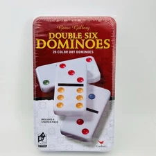 New Cardinal Double Six Color Dot Dominoes Tin Sealed, 28 Dominoes. New!