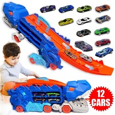 Truck Car Dinosaur Transport Carrier with 12 Pull Back Dino Car toy For Kids