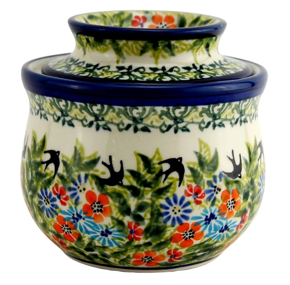 Vaso de mantequilla francés de cerámica polaca de Zaklady Boleslawiec Foto 3 de 4