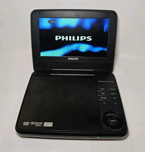 Lecteur DVD portable Philips PET741/37 noir avec cordon d'alimentation, testé fonctionne très bien !