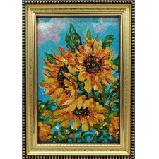 Framed Art Original Oil Painting Floral Oil Painting Sunflowers Framed Artwork
