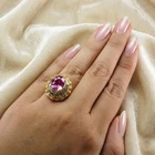Velvety Bubblegum Pink Sapphire Oval 6.45Ct 925 Sterling Silver 24K Gold Rings