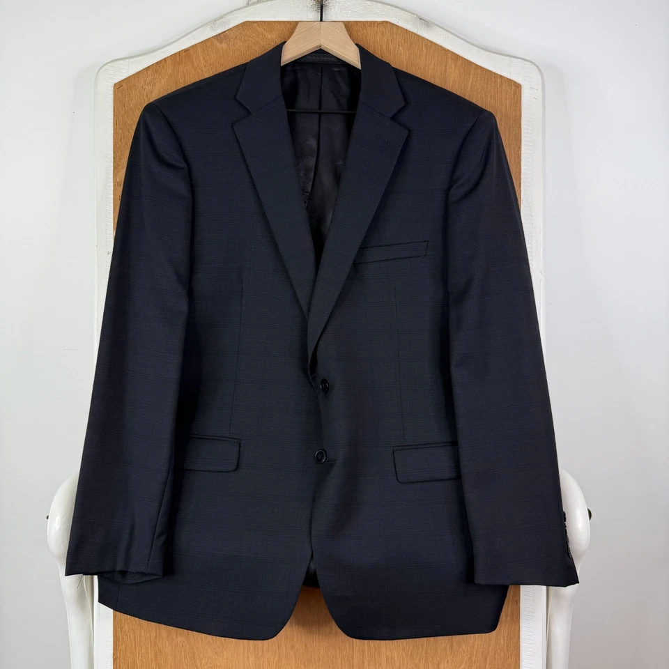 Костюм мужской Calvin Klein 42R серый клетчатый на 2 пуговицах 100% шерсть брюки 38x28 плоский - Изображение 2 из 4