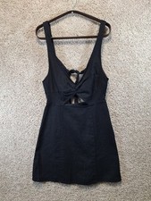 Forever 21 Mini Dress Womens Large Black Cotton Twisted Cut Out Front Side Zip