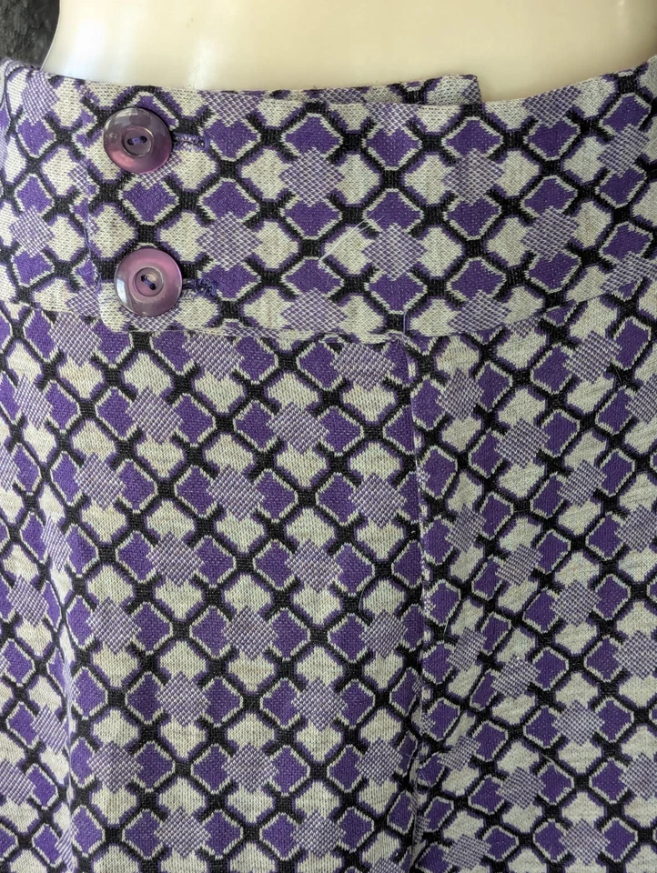 Винтажные фиолетовые абстрактные трикотажные брюки 70-х с большой широкой талией размер 12 хиппи богемное фестиваль - Изображение 3 из 4